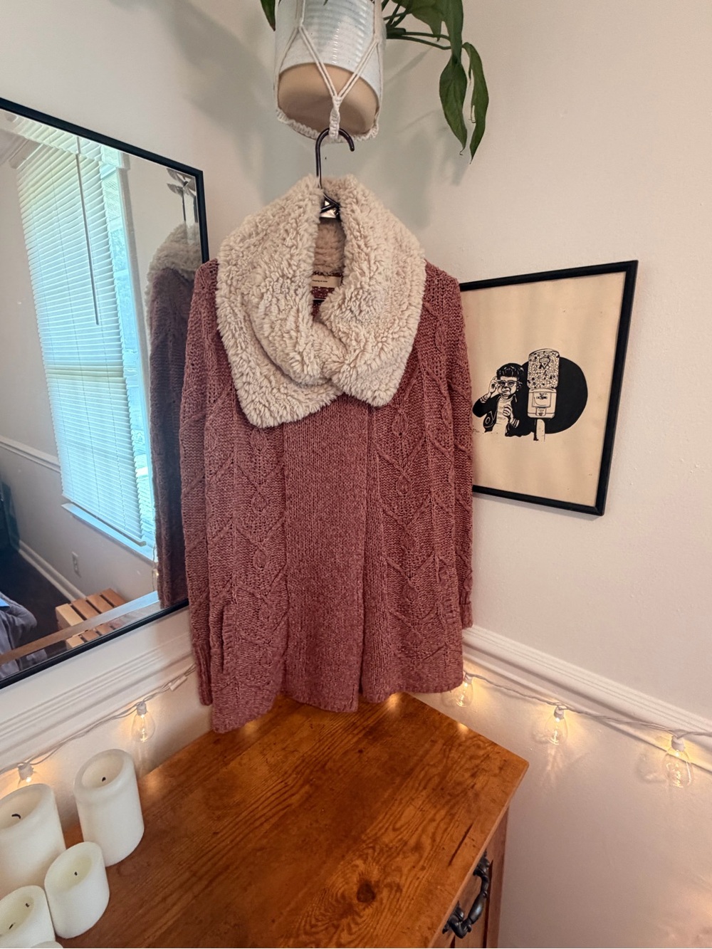Anthropologie | Sleeping On Snow Mauve Sweater with Sherpa Collar | L
